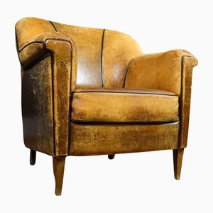 Art Deco Brown Sheep Leather Armchair