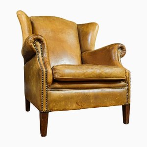 Vintage Brown Leather Wingback Armchair