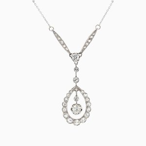 French Belle Epoque Diamonds Necklace in 18 Karat White Gold Platinum