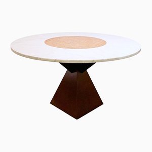 Mid-Century Belgian Dining Table in White Marble and Red Travertine by Jan Vlug