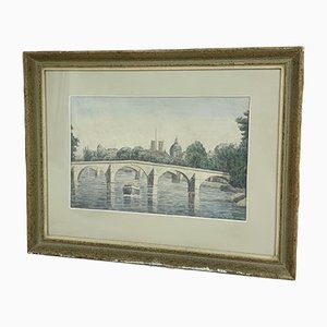 Pierre Desaules, Pont Royal, Paris, 1940, Aquarelle sur Papier, Encadré