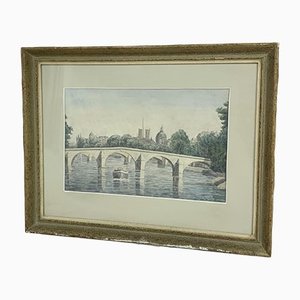 Pierre Desaules, Pont Royal, Paris, 1940, Watercolor on Paper, Framed