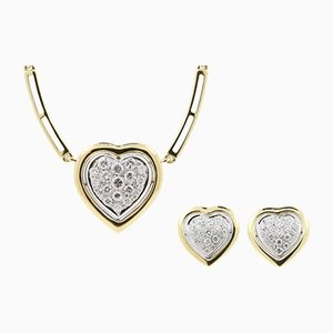 18 Karat Gold Clip Earrings & Necklace, Set of 2