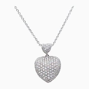 Collier pendentif en forme de coeur en or blanc 18 carats avec diamants
