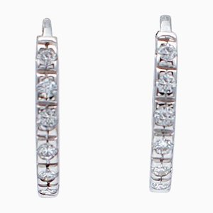 18 Karat White Gold Hoop Earrings With Diamonds, Set of 2