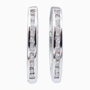 18 Karat White Gold Hoop Earrings With Diamonds, Set of 2