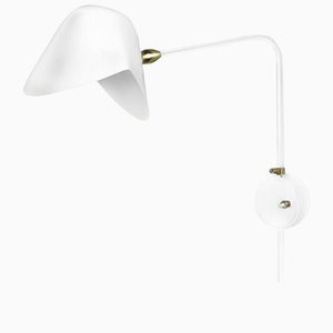 Lámpara de pared Anthony Mid-Century moderna en blanco con caja de fijación redonda de Serge Mouille