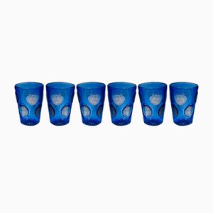 Vintage Italian Blue Cobalt Murano Glass Drinking Glasses from Ribes Studio, Set of 6