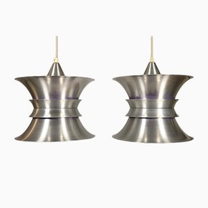 Danish Silver & Purple Metal Hanging Lamps by Bent Nordsted for Lyskær Belysning, Set of 2