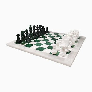 Volterra Alabaster Green & White Chess Set, Italy, 1970s, Set of 33