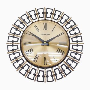 Reloj de pared alemán Mid-Century en forma de sol de latón de Dugena, años 60