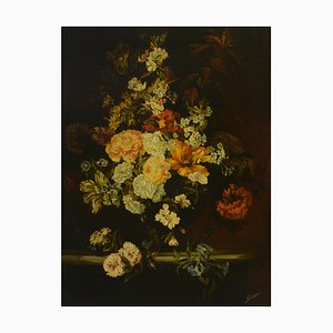 Roberto Suraci, flores, óleo sobre lienzo