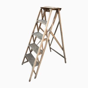 Vintage Wood Folding Ladder with 5 Sprouts
