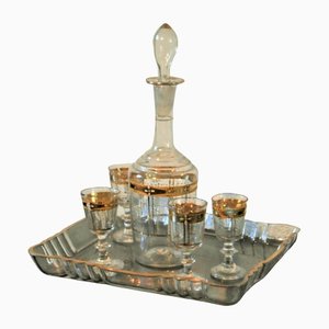 Art Deco French Glass Liquor Set on Tray, 1920s, Set of 6