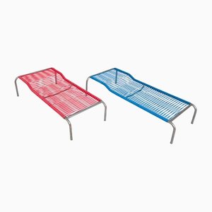 Vintage Italian Deckchairs in Red & Blue Plastic, Set of 2