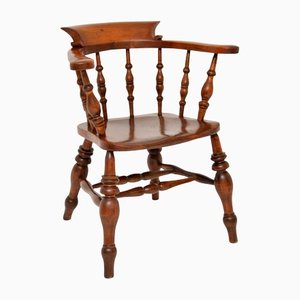 Antique Victorian Solid Elm Captains Desk Chair