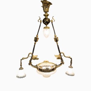 Lámpara de araña Imperio de cristal, bronce dorado y marrón patinado