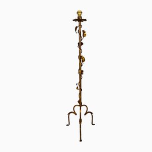 French Floor Lamp in Gilded Wrought Iron, 1940s