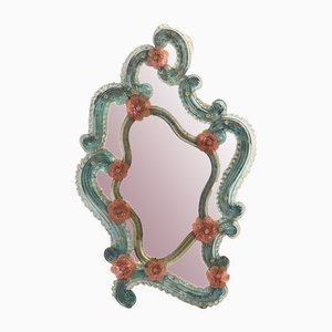 Antique Venetian Early 20th Century Murano Glass Frame Mirror with Flowers