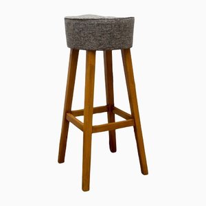 Beech Wood Stool with Upholstered Seat, 1960s
