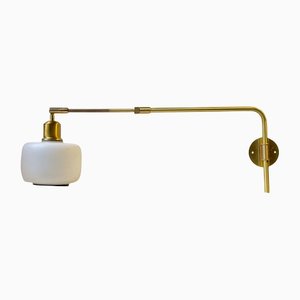 Vintage Telescopic Wall Lamp in Brass and Opaline Glass, 1980s