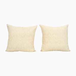 White Organic Wool Turkish Kilim Cushion Covers, Set of 2