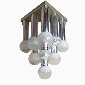 Pendant Chandelier With Lights in Satin Glass, Italy, 1970s