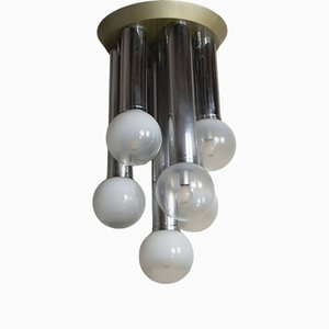 Lampadario a 7 luci in vetro satinato, Italia, anni '70