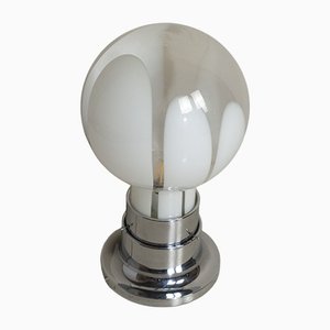 Basic Mazzega Style Table Lamp in Steel With Satin Glass Sphere, 1970s