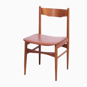 Design Stuhl mit braunem Ledersitz, 1950er