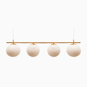 Suspension en Laiton avec Verres Boules Blancs Brillants