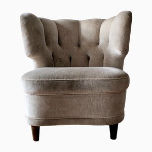 Scandinavian Grey Velvet Armchair, 1950s