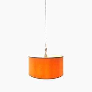 Lampe à Suspension en Tissu Orange avec Corde en Soie Dorée