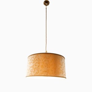 Fabric Suspension LIght with Gold Decorations and Golden Silk Cable