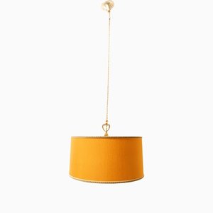 Yellow Gold Fabric Suspension Light with Gold Silk Cable