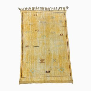 Vintage Moroccan Gold Vegan Silk Sabra Kilim Rug