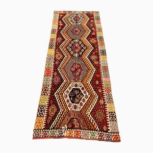 Grand Tapis Kilim Vintage en Laine Rouge Noire