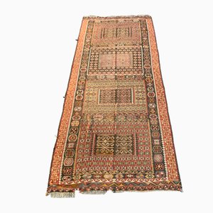 Tappeto Kilim vintage in lana rossa nera, Turchia