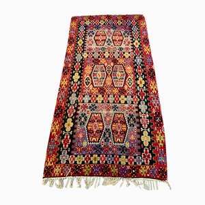 Großer türkischer Vintage Kelim Teppich aus Wolle in Rot, Schwarz & Gold