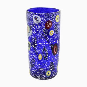 Blue Bacan Vase with Large Murrine, Watermark and Silver from Murano Glam