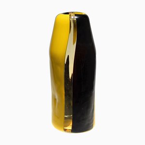 Mustard and Black Totem Murano Glass Vase from Murano Glam