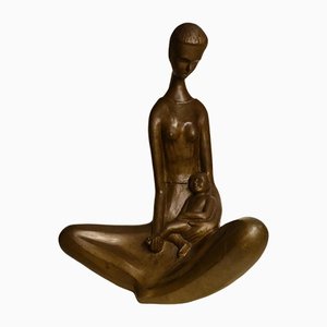 Sitzende Mutter mit Kind, 1970er, Bronze
