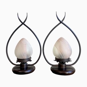 Italian Table Lamps with Murano Glass Blown Spheres by MM Lampadari, 1980s, Set of 2