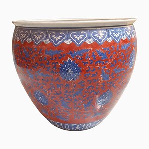 Vintage Chinese Blue and Red Flower Decoration Jardiniere
