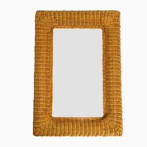 Large Italian Wicker Wall Mirror with Wide Frame, 1960s