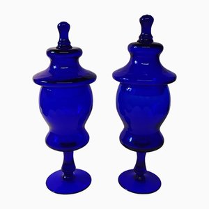 Grands Vases en Verre de Murano Bleu, 1960s, Set de 2