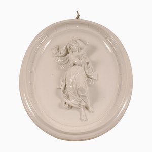Plaque en Relief avec Figurine en Porcelaine Blanche Néoclassique, Italie, 19ème Siècle