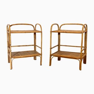 Wicker and Bamboo Bedside Tables, 1970s, Set of 2