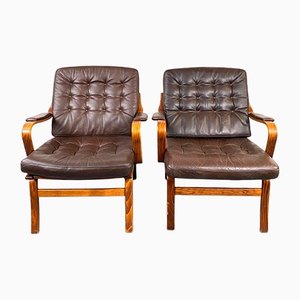 Leather Lounge Chairs from G-Möbler, Sweden, 1970s, Set of 2