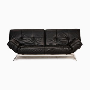 Sofá de tres plazas Smala de cuero negro con sofá cama de Ligne Roset